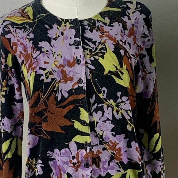 Kenar Black Floral Cotton Blend Cardigan Sweater Size Medium - Picture 2 of 8